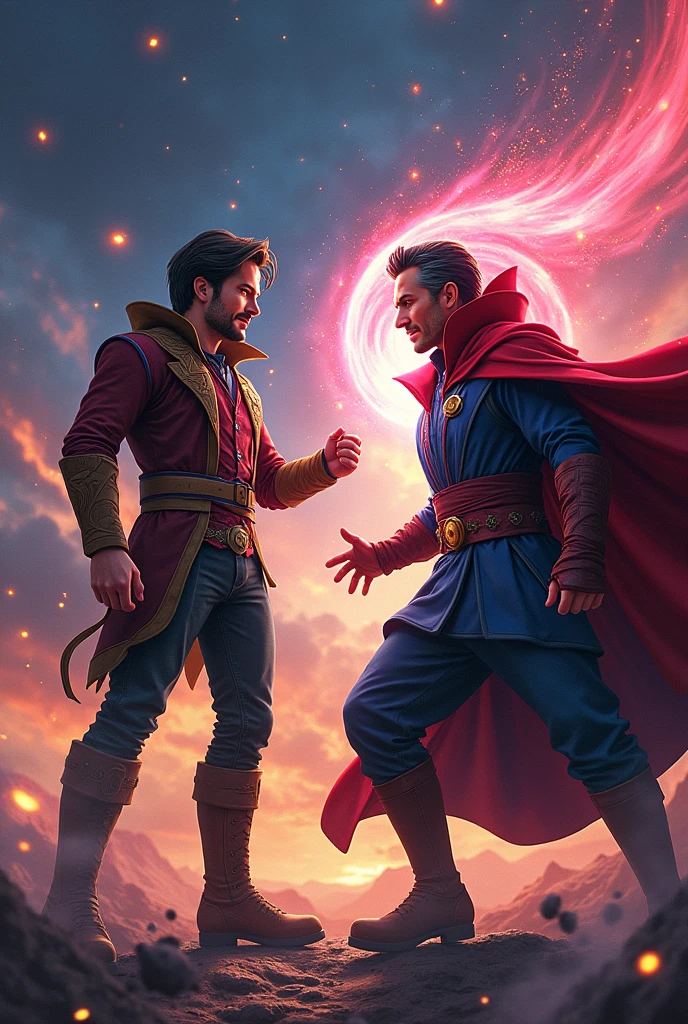 Star-lord (peter quill) & Doctor Strange, mascara, dj, Whole body, 2 people, anime, until, fight.