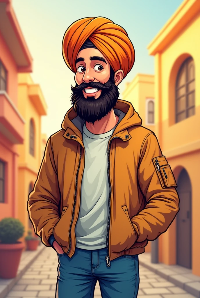 Sardar man with jeans and jacket cartoon