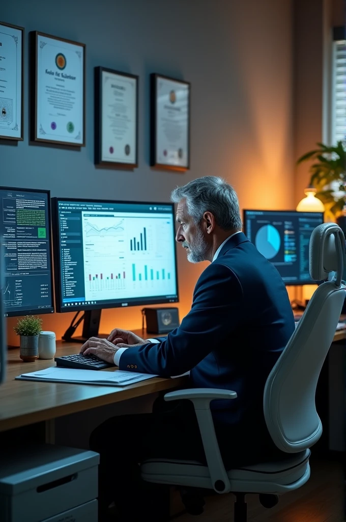 Accountant in his office with ICT technologies