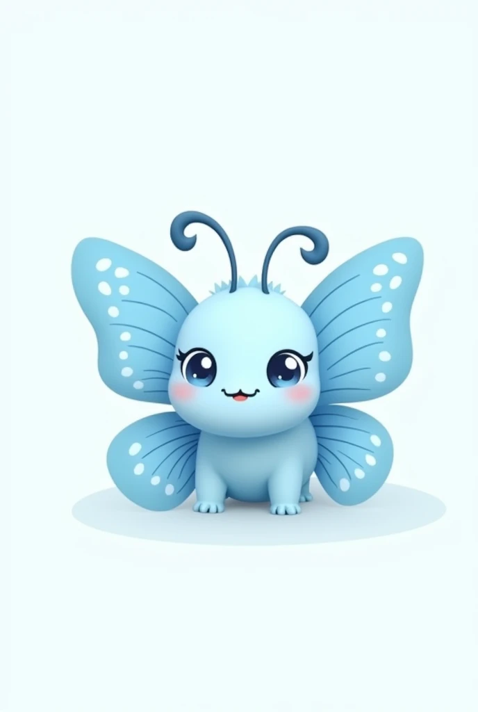 Cute little erfly in light blue tones for a brand logo with a cute face, cartoon butty