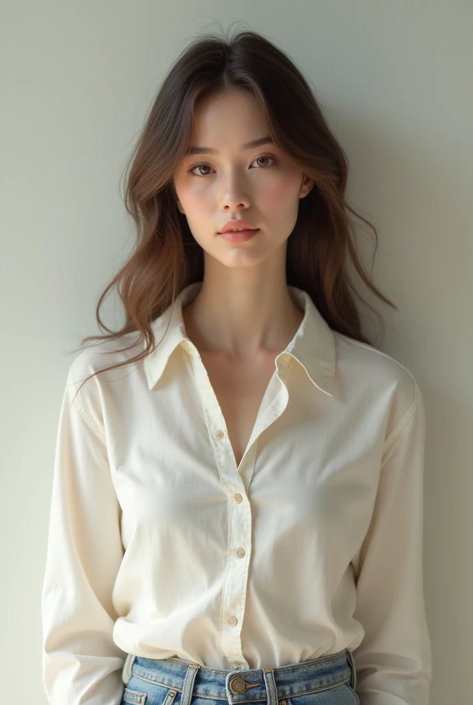 A girl, open shirt, full body,