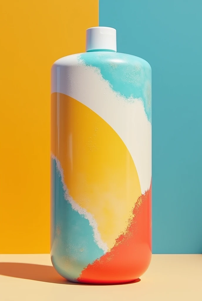 I need you to create a sunscreen container that has summer colors like blue, orange, yellow, and red..
that is big and made of cream, I need you to make a label for it