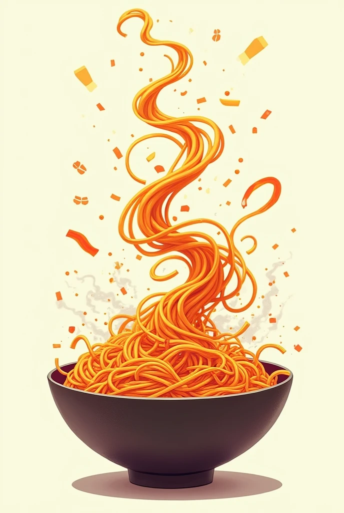 A bowl of noodles show like they are dancing
