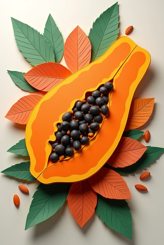 papaya peel, masterpiece, all in three dimensional paper art、(Almond Shapes);1.9、(Three-dimensional paper-cut art.、colorful):1.9