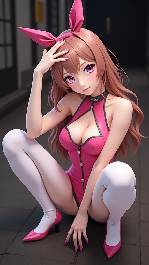 there is a woman in a pink outfit posing for a picture, anime girl cosplay, ann takamaki from persona 5, full body zenkai! asuka suit, asuka langley soryu, asuka langley sohryu, asuka langley souryuu, ayaka cosplay, anime cosplay, asuka langley, junko enoshima, misa amane, high quality, (RAW photo, best quality), (realistic, photorealistic: 1.4), (extremely delicate and beautiful: 1.4), amazing, fine details, masterpiece, ultra detailed, high resolution, best illustration, best shadow, intricate, ( extremely intricate: 1.2), (exquisitely detailed skin), cinematic light, perfect anatomy, (cool color: 1.4), sharp focus, 8k UHD, DSLR, (Fujifilm XT3),(iluminación cinematográfica :1.4)