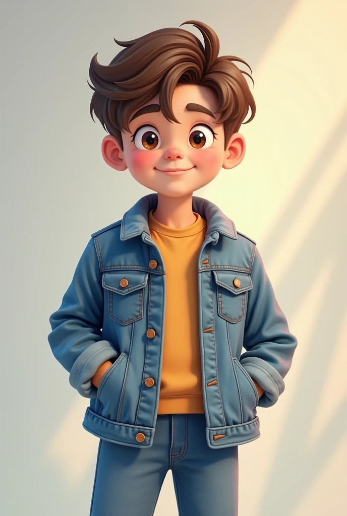 A cute boy with jeans and jacket 
