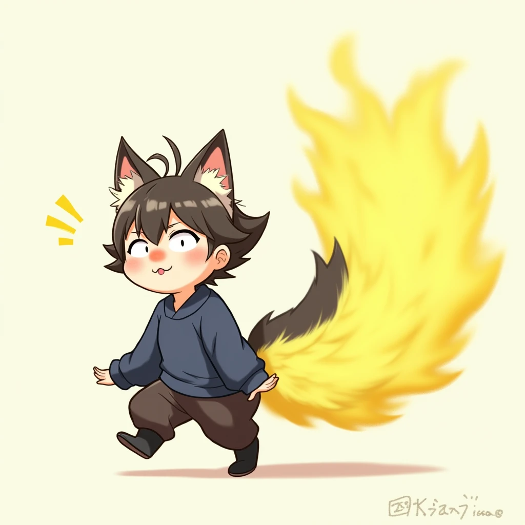 One of the humans、Girlish、pants、Primary school students、anime、animeチック、Skunk ears and tail、child、Fart、solo、Produces a large amount of yellow mist from its buttocks