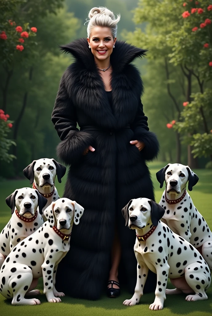Kristi Noem dressed as Cruella Deville surrounded by a bunch of Dalmatians