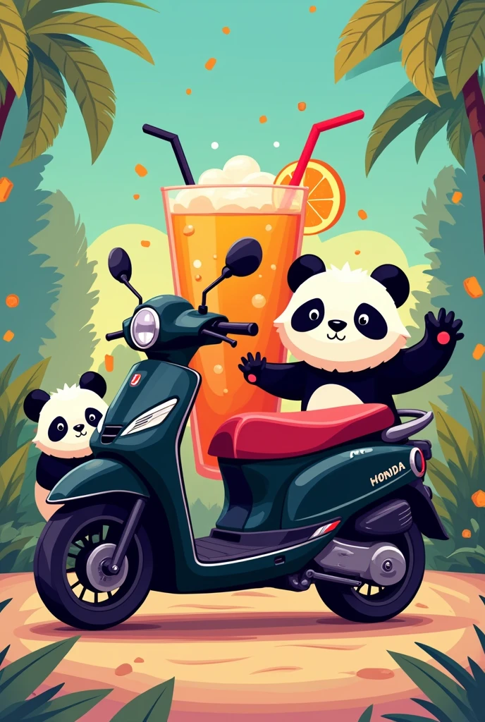 A logo that has a small black Honda motorcycle, let Anell say, some Panditas and a michelada