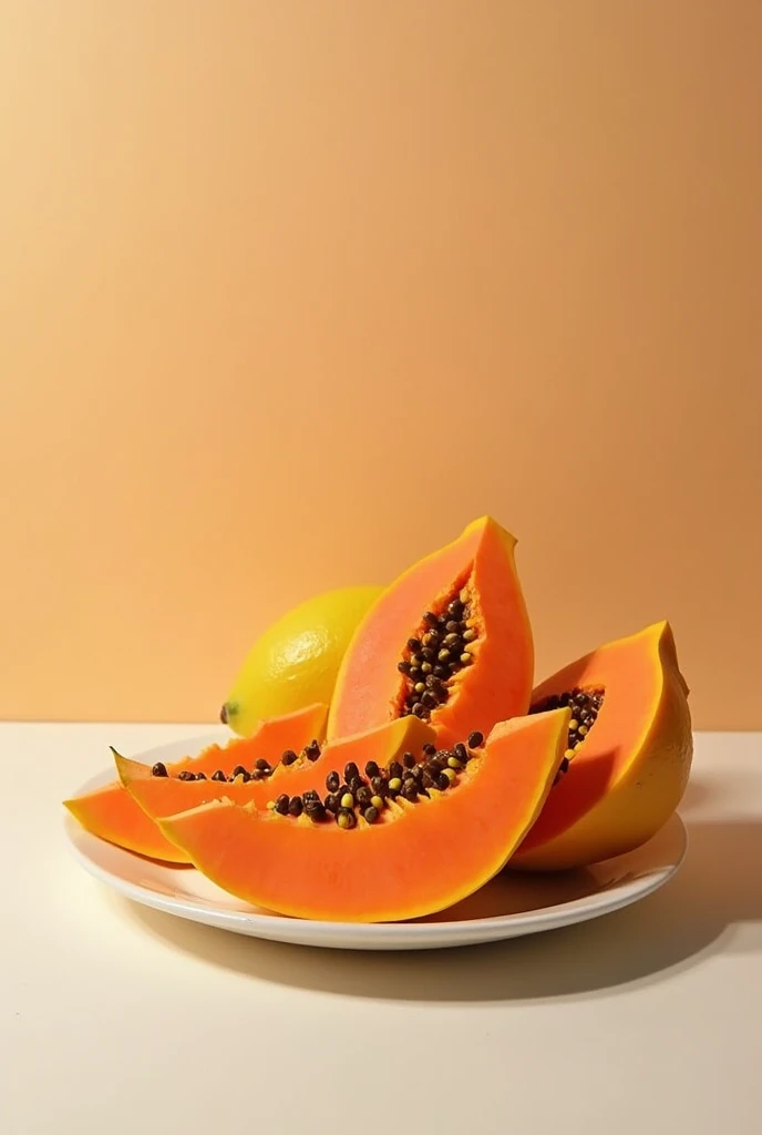 papaya peels on a plate, masterpiece, all in three dimensional paper art、(Almond Shapes);1.9、(Three-dimensional paper-cut art.、fullcolor):1.9