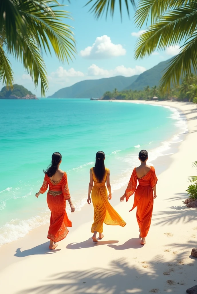 Thai women walking on the beach