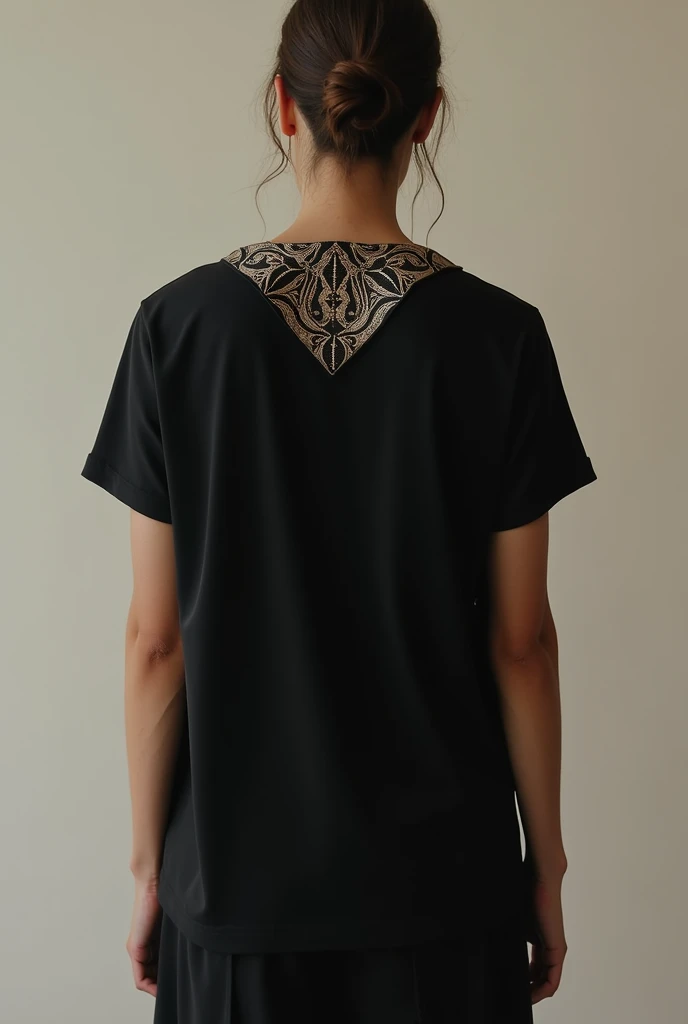Make a piece of black jersey with a Malayan pattern on the collar.