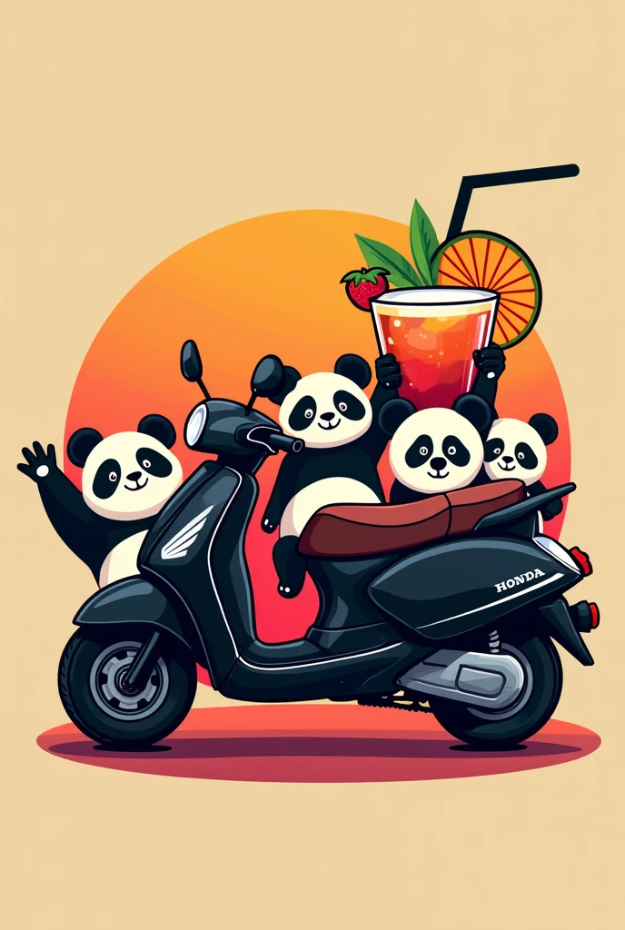 A logo that has a small black Honda motorcycle, let Anell say, some Panditas and a michelada