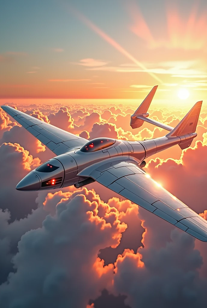 a phoenix airplane macha from white metal, soaring on the sky, metal reflection body, cinematic lighting, spreading the wings and gliding, gliding pose, glowing orange eyes, glowing steel orange wings, glowing steel orange tails, iron claw, bright color, morning glory cloud background, highly detailed, futurism, sci-fi theme
