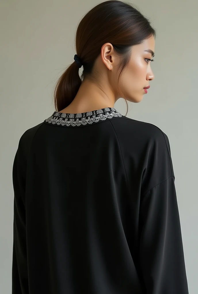 Make a piece of black jersey with a Malayan pattern on the collar.