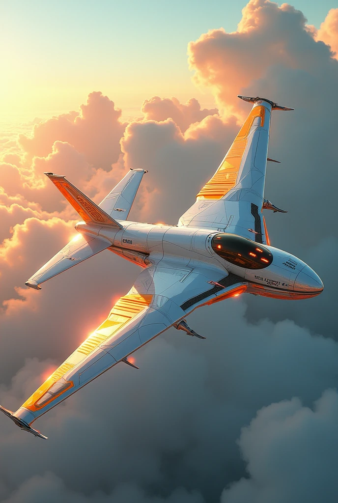a phoenix airplane macha from white metal, soaring on the sky, metal reflection body, cinematic lighting, spreading the wings and gliding, gliding pose, glowing orange eyes, glowing steel orange wings, glowing steel orange tails, iron claw, bright color, morning glory cloud background, highly detailed, futurism, sci-fi theme