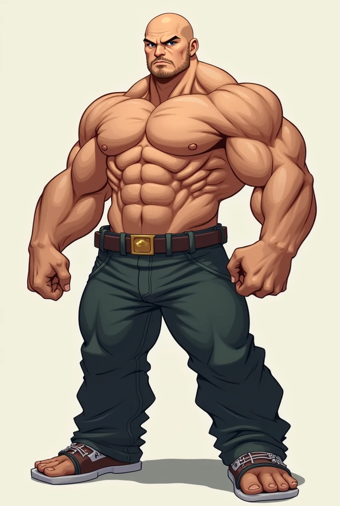 A muscular man with a bald head and a not so big body in form of anime