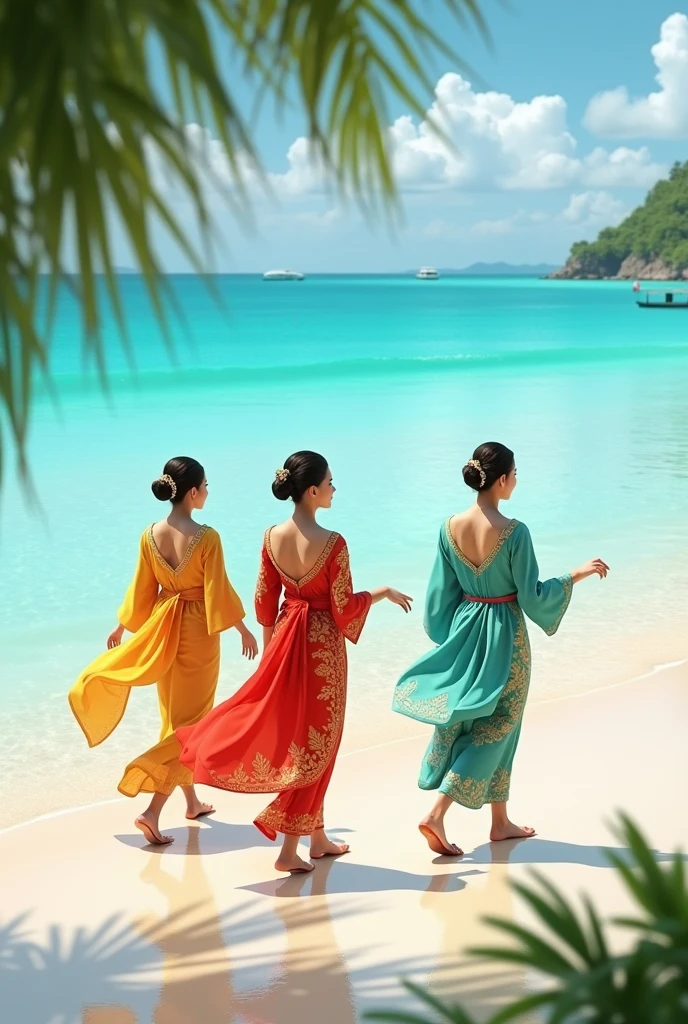 Thai women walking on the beach
