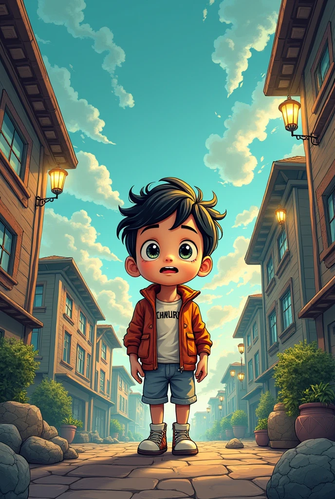 Create a comic strip of a boy who travels through time  