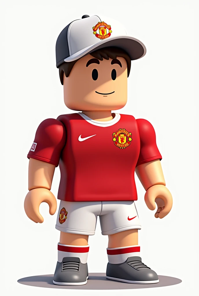 Make a roblox square body Man, manchester united shirt, cougar cap cartoon style profile picture