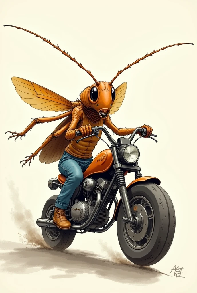 Cockroach riding a motorcycle,drawing