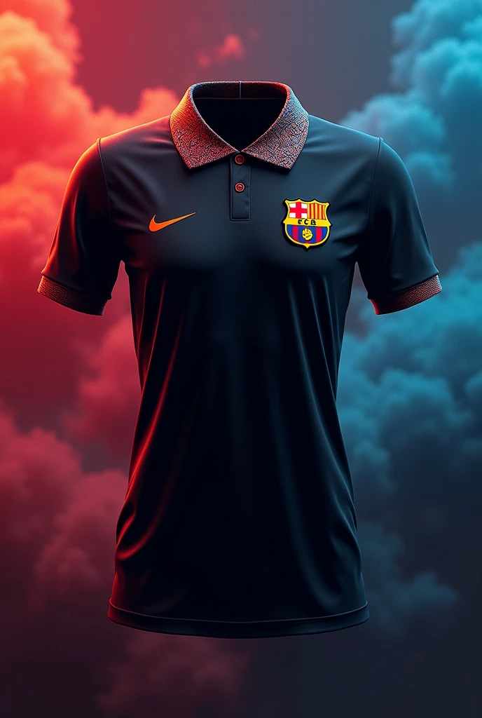 Make a piece of black jersey with a collared pattern + Barcelona soccer jersey.