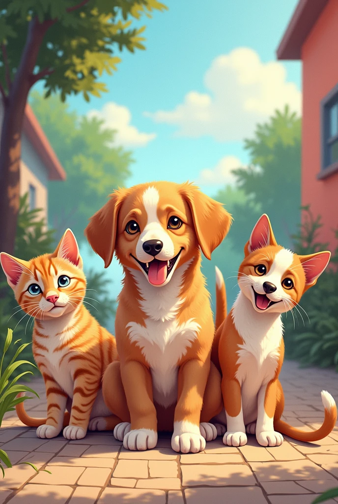 digital drawing, canine and feline adoption theme, mural