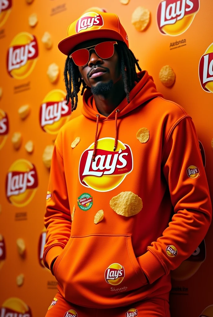 A lays rapper in orange with the brand name was sharu