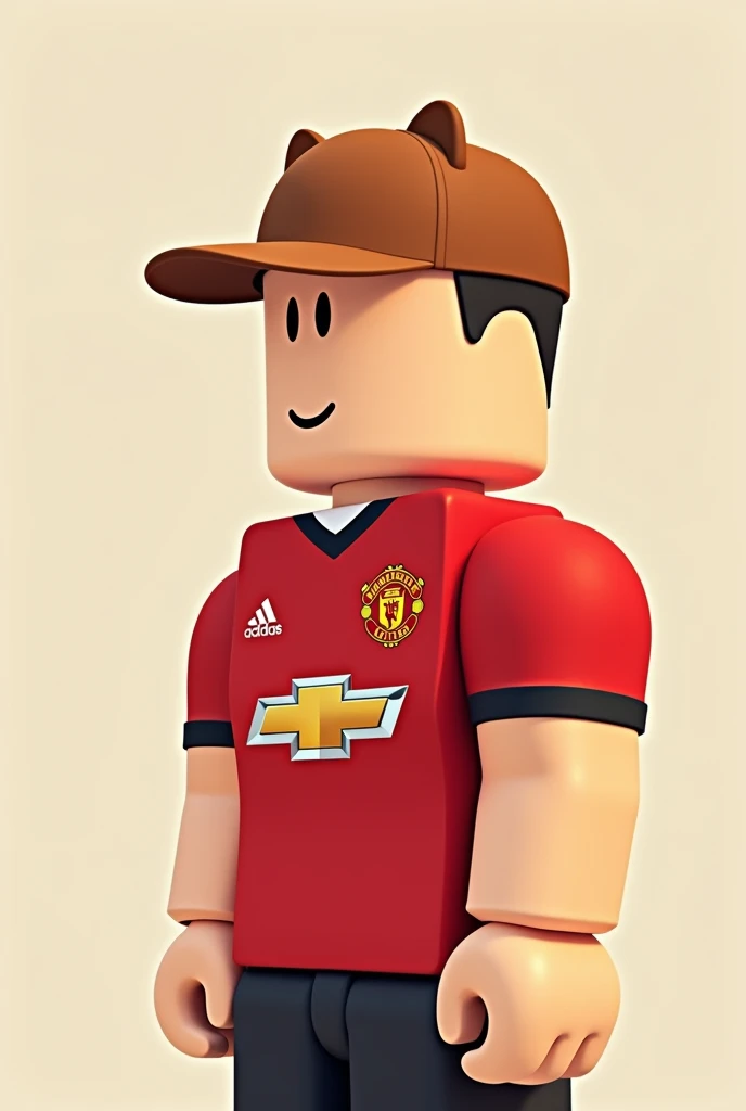 Make a roblox square body Man No hair, manchester united shirt, cougar cap cartoon style profile picture