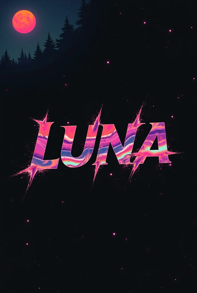 High resolution, logo spelling swiftly “Luna” cool, Jdm theme, anime theme, Cyberpunk vibe name spelling, brand logo, logo for tshirt, brand logo “LUNA”, neon vibes, acid trip vibes, acid trip, shooting stars, acid trip inside “LUNA”, acid trip, hallucinations inside “LUNA”, Waves of hallucinations, splash, waves of futuristic hallucinations, futuristic wave, stars in the background, red strange moon, waves of despair, black, waves of blue water, splash of despair,