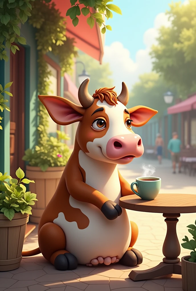 cow having afternoon coffee