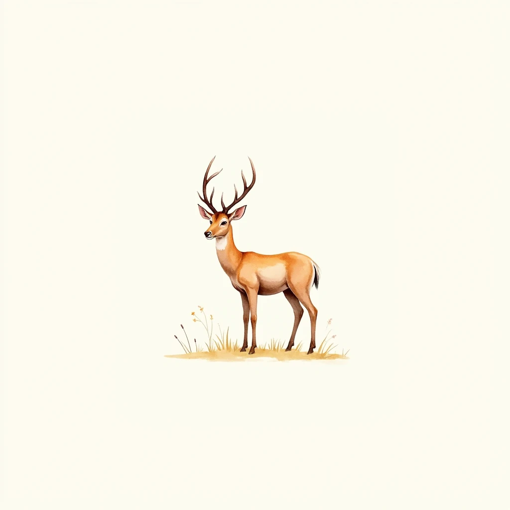 art, water colour, Pampas deer - Ozotoceros bezoarticus, painting-like, background solid color