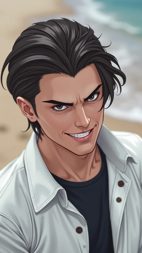 (Best Quality,4k,8k,High resolution,masterpiece:1.2),ultra detailed,sharp focus,(realist,photorealist,fotorrealista:1.37),Fotorrealist, give the face with muscular skinny body, sexy, on the beach