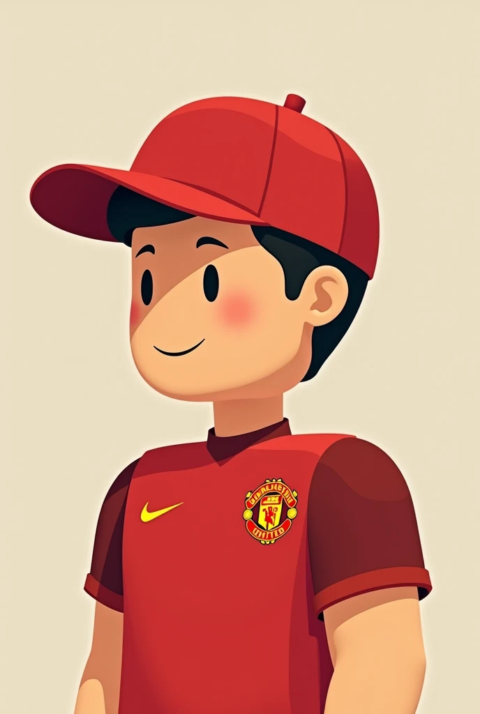 Make a roblox square body Man Red cap Human circular head , manchester united shirt, cougar cap cartoon style profile picture