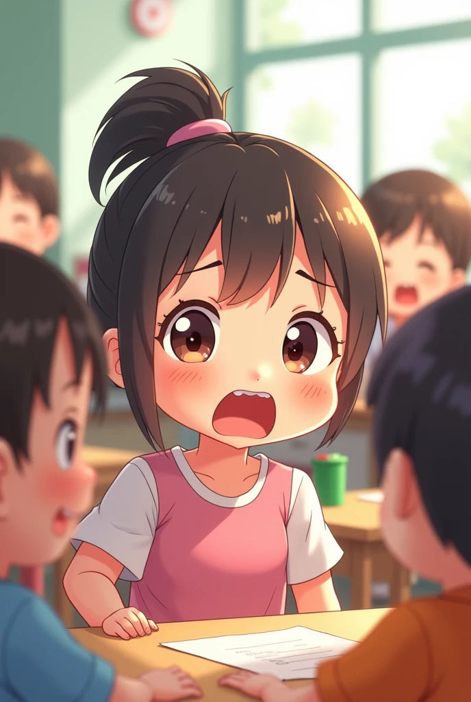 A girl farting、Kindergarteners、Embarrassing、Anime Style