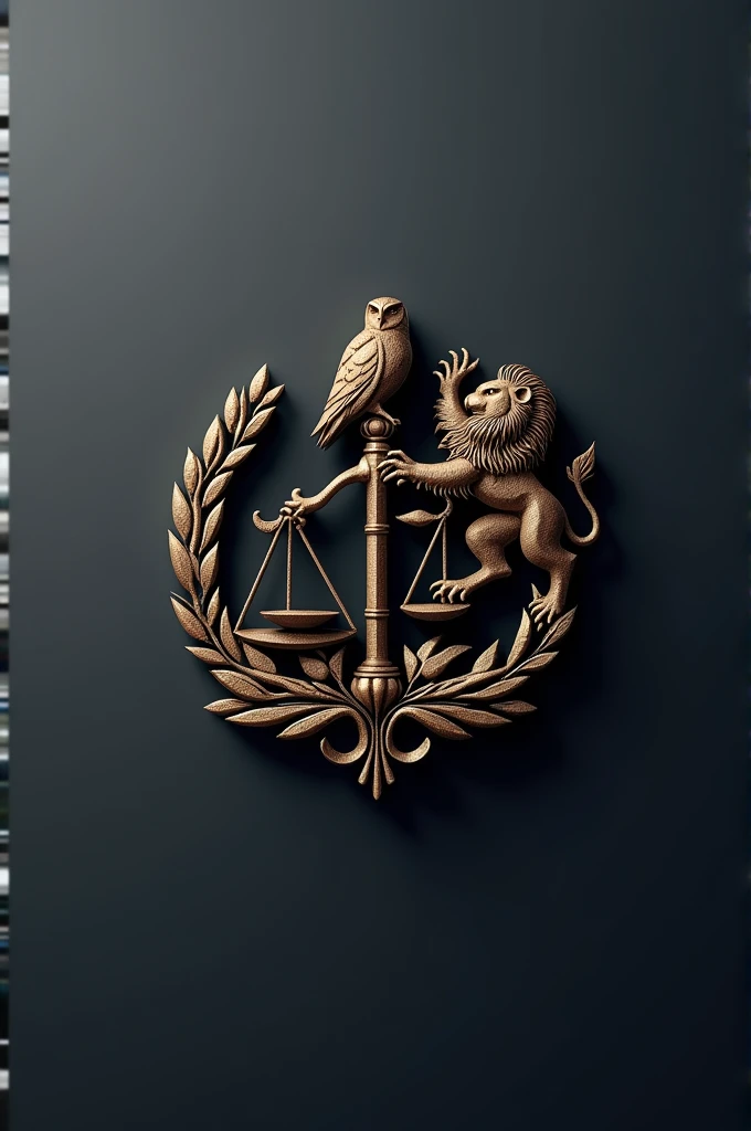 Logo for law firm with metallic colored letters with scales and owl and a lion