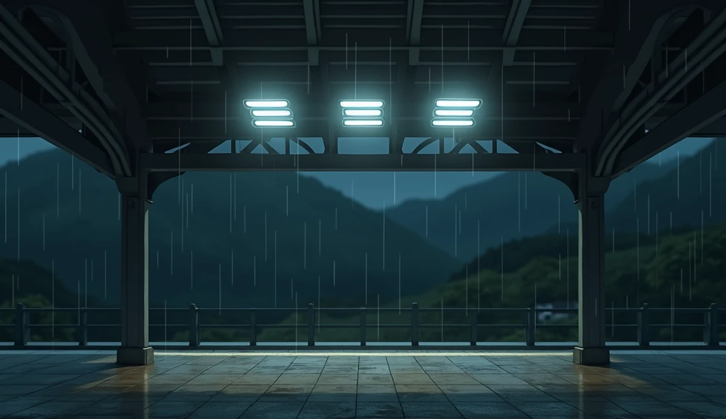   japanese train station, no people, rain, day, In the style of Makoto Shinkai。master piece, ultra detail, precision, ultra-realistic,
