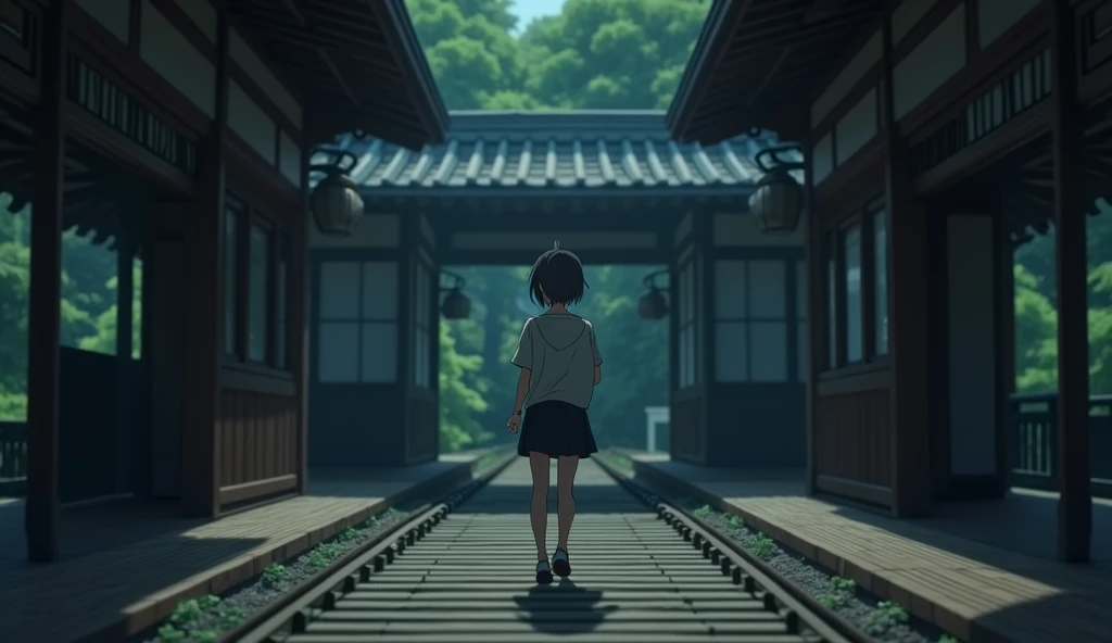 japanese train station, no people, sunny day, In the style of Makoto Shinkai。master piece, ultra detail, precision, ultra-realistic,