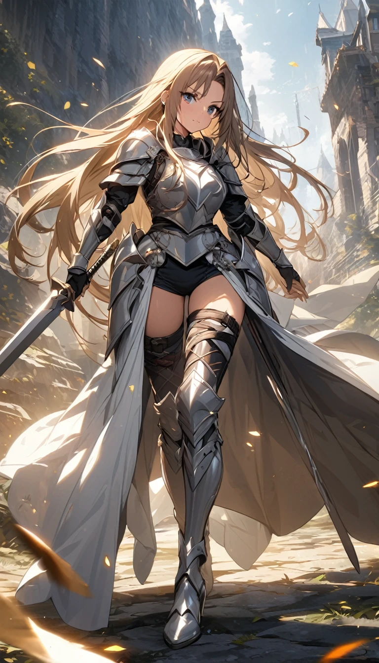 Ultra-high definition image quality、beautiful girl、Female Warrior、Female Swordsman、Light Armor、Silver Boots、Long Hair、knight'hair ornaments、Silver Hair、20-year-old、Be confident々face、Very short tight skirt、Sexy posture、wilderness、Highest quality,Big Ass、Big Breasts、Thighs、Grabbing the spear、Gorgeous embroidered lace panties、Joan of Arc style clothing、Wind King Barrier、Her hair is blowing in the wind、The Sword of Promised Victory、god々Wearing a bright aura、Big Ass、Valkyrie the War Maiden、Crotch close-up、Angle from directly below、Squat with your legs apart、(Confused eyes)、3White eyes、(Female Demon Lord)、Yandere、Female ninja