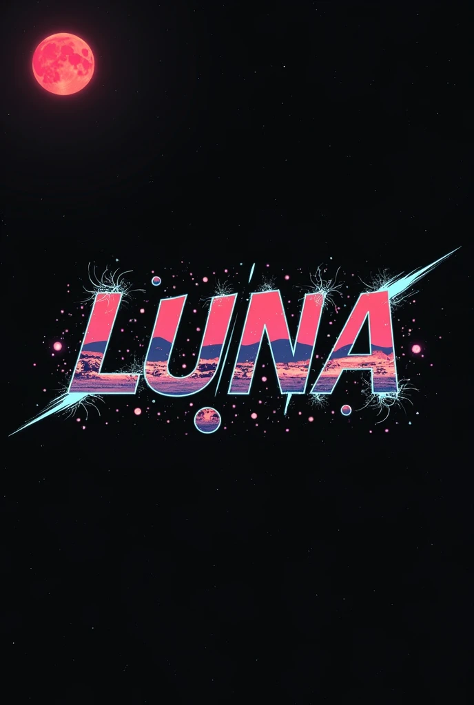 High resolution, logo spelling swiftly “Luna” cool, Jdm theme, anime theme, Cyberpunk vibe name spelling, brand logo, logo for tshirt, brand logo “LUNA”, neon vibes, acid trip vibes, acid trip, shooting stars, acid trip inside “LUNA”, acid trip, hallucinations inside “LUNA”, Waves of hallucinations, splash, waves of futuristic hallucinations, futuristic wave, stars in the background, red strange moon, waves of despair, black, futuristic splash, futures waves,