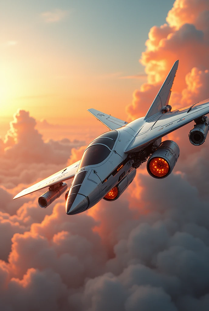 a phoenix airplane macha from white metal, soaring on the sky, metal reflection body, cinematic lighting, spreading the wings and gliding, gliding pose, glowing orange eyes, glowing steel orange wings, glowing steel orange tails, iron claw, bright color, morning glory cloud background, highly detailed, futurism, sci-fi theme fire
