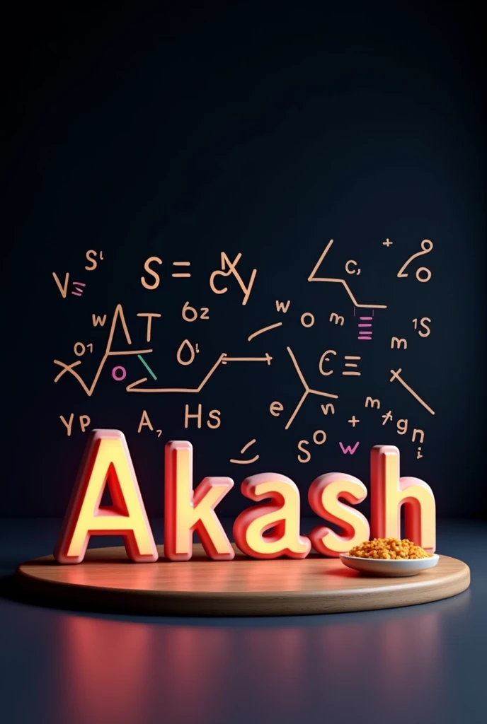 Write Akash and a ranch dip beside it in a black background with prominent maths formulae of integration with line work Pixar version