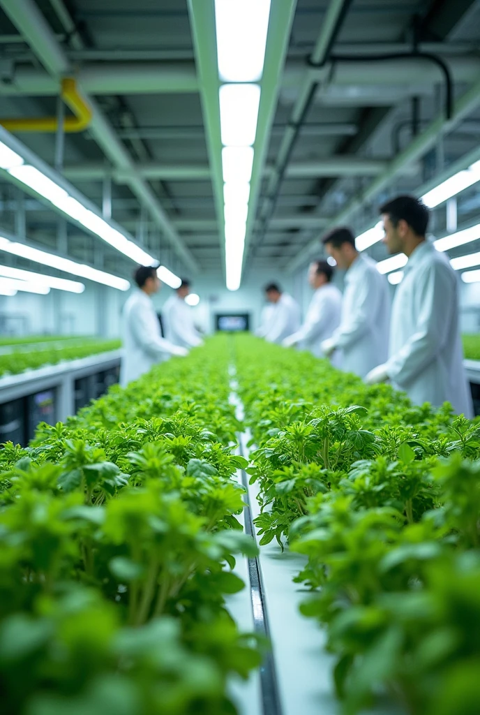 Hydroponic farming in a closed laboratory.