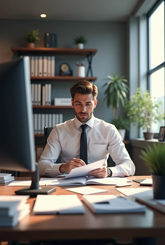 Chartered accountant in his office