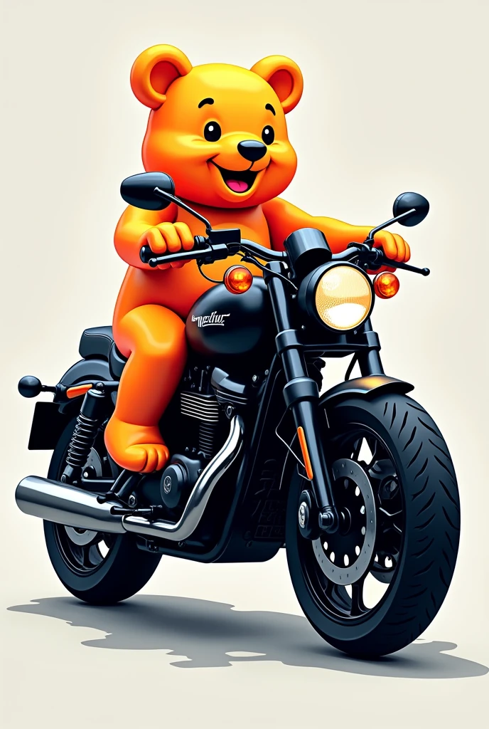 A logo that has a black motorcycle with a gummy bear