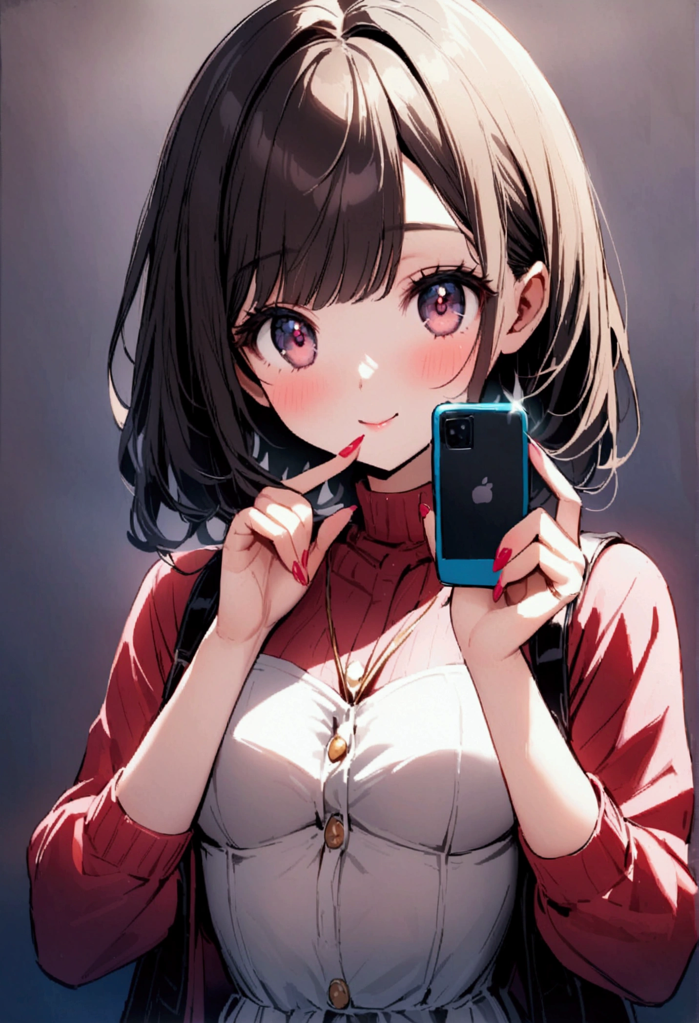 Beautiful young woman advertising new model of a cell phone
