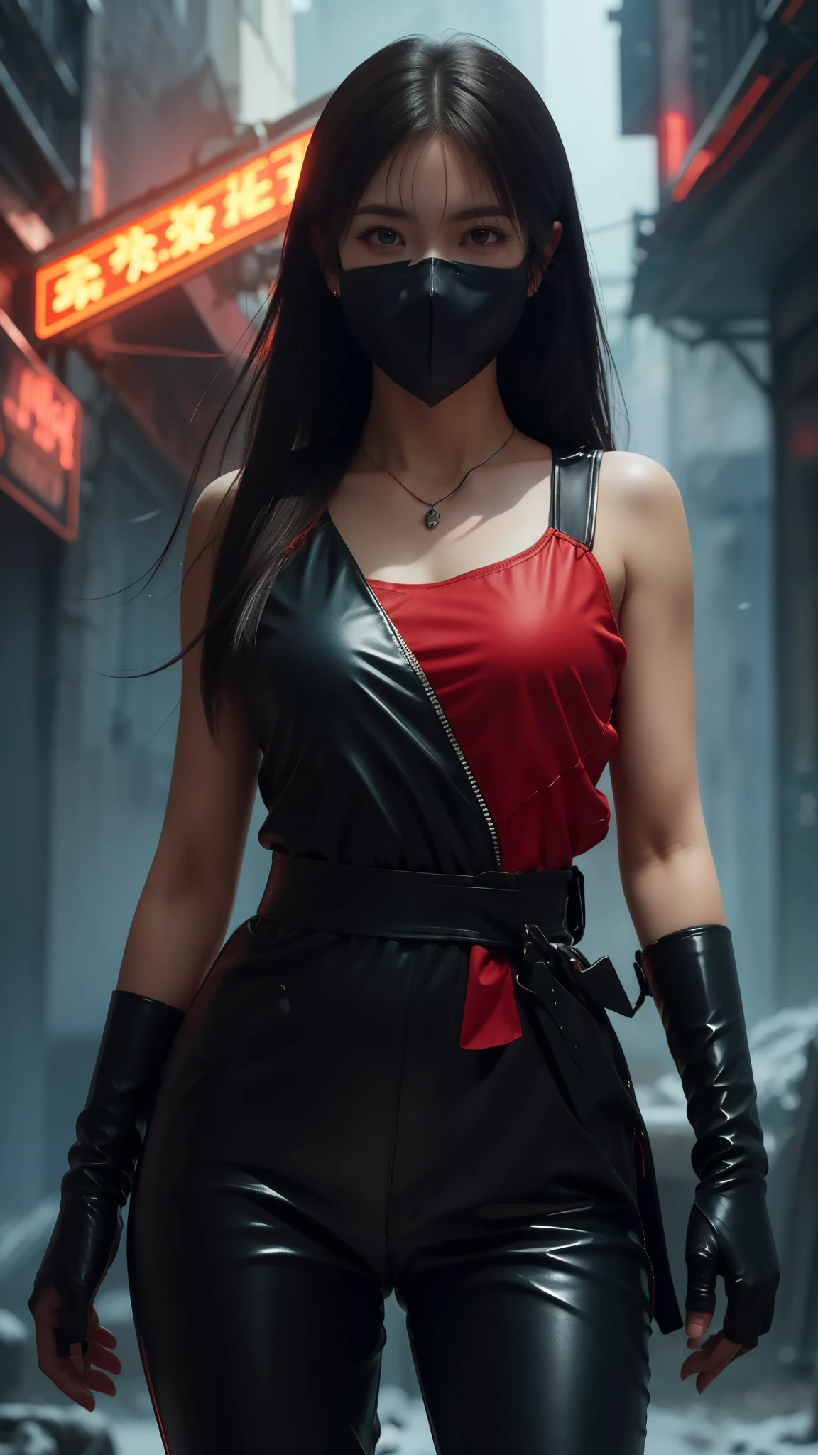 black，clair obscur, Ray tracing, movie lighting, cowboy shooting, 8k, Yes, Super details, precise, best quality, Award-winning, Award-winning, A High resolution, masterpiece, high detail，Guweiz on Artstation Pixiv, Popular topics on artstation pixiv, Detailed number concept art, author：Yang Jie, 2. 5D CGI anime fantasy artwork，ultra high definition，8k ，Realistic skin texture，clair obscur, Ray tracing, movie lighting, 8k, Yes, Super details, precise, best quality, Award-winning, Award-winning, A High resolution, masterpiece, high detail，in the snow，Clear，masterpiece， best quality， 8k， number， 1 girl， alone， stand up， hair accessories， Red eyes， Heartless expression， Bloodstained mechanical parts， electric wire， cable， failure effect， scary， Science fiction， futuristic， The background is darker inside， neon lights， Cyberpunk characters， surreal， strange， Disturbing， spine-chilling， scary， Western Metal，Red eyes，发black，Black long gloves，Rompers，leggings，Highlight her graceful figure,Wrap your whole body and stand up，symbiont，（（Raised sexy）），One-piece Pants，Red eyes，Venom Possession，发black，Black long gloves，Rompers，Black one piece，Blood-red eyes，best quality, High resolution, super detailed, Vivid texture, mask, bangs，wear socks，tears，Covered with Black slime