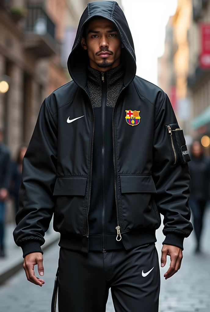 Make a piece of black jersey with a collared pattern + Barcelona soccer jersey + sut ironman.
