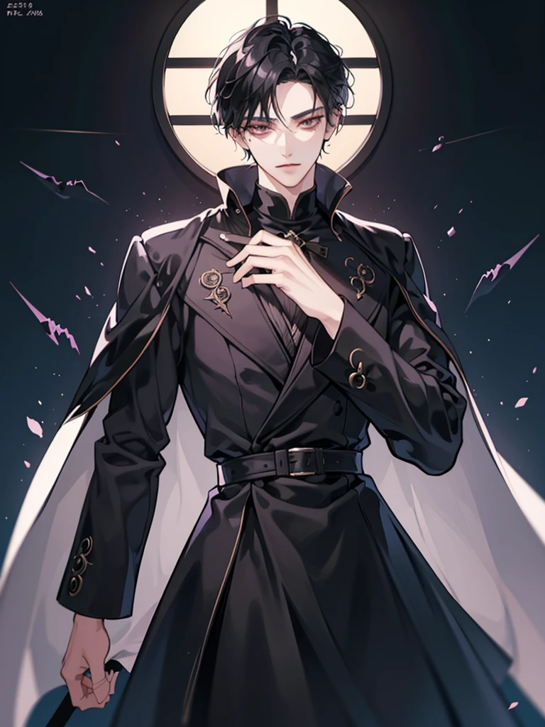 Create an image of Jendrel, vampire, inspired by Jaehyun from NCT. He is 188 cm tall with a lean, athletic build and sleek, dark black hair styled slightly tousled. Jendrel’s sharp jawline and deep, expressive light brown eyes should convey both charisma and a hint of sadness, reflecting his internal struggle. His eyes should appear slightly melancholic behind his confident exterior. He wears elegant, mysterious black robes that highlight his refined fashion sense. Pose Jendrel in a chilling and relaxed manner, perhaps leaning against a surface or with a nonchalant stance.