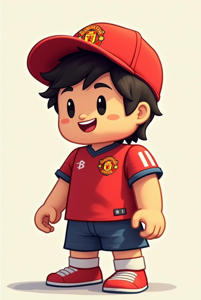 Make a roblox square body Man Red cap Human circular head , manchester united shirt, cougar cap cartoon style profile picture Cartoon style